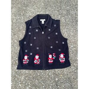 Béchamel Petites Black Fleece Santa Snowflake Vest Women PL Christmas‎ Holiday